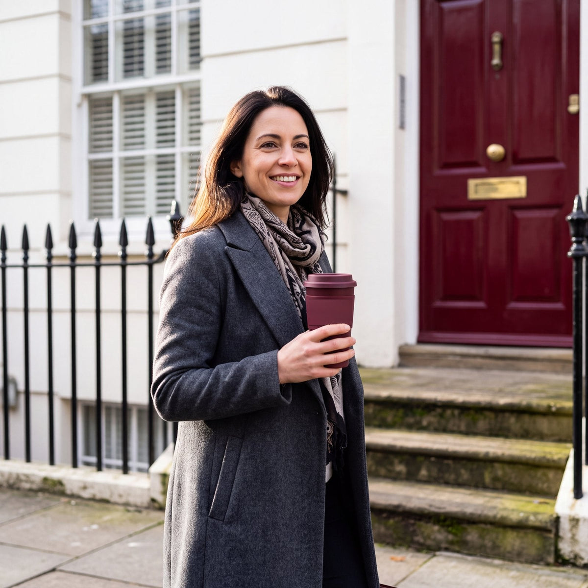Woman having her morning coffee before the school run